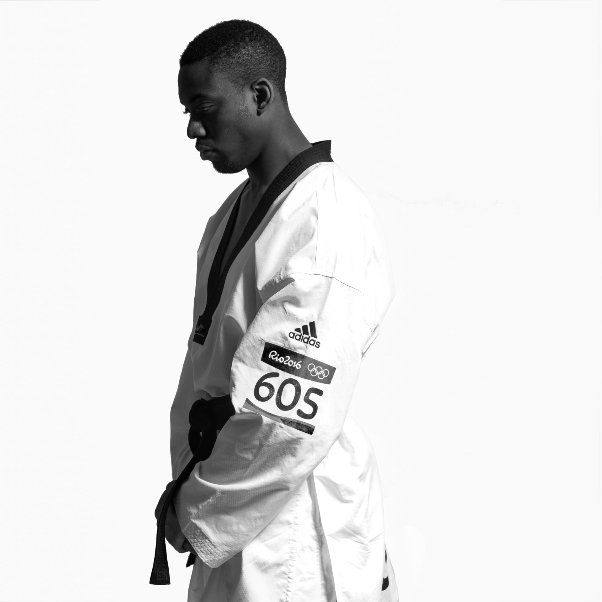 Lutalo Muhammad in profile wearing his Team GB taekwondo dobok